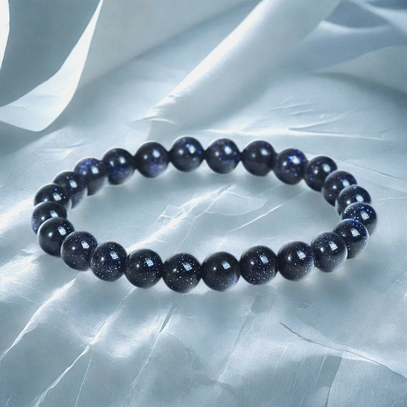 Blue Sandstone bracelet with sparkling 8mm beads by Roline Crystal