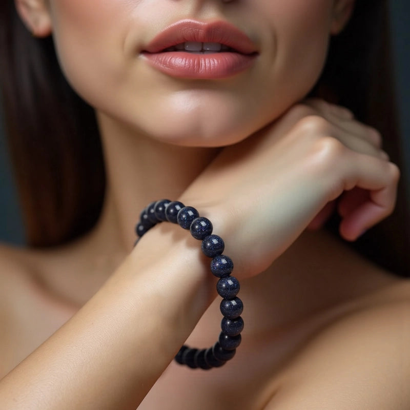 Blue Sandstone bracelet with sparkling 8mm beads by Roline Crystal