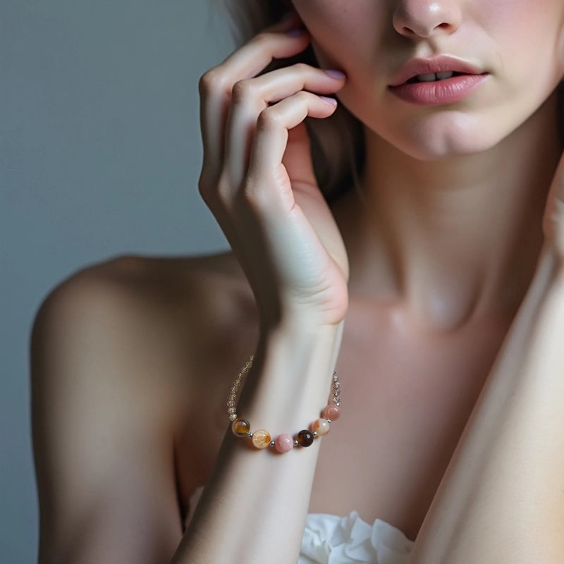 Citrine Wealth bracelet with Tiger’s Eye, Sunstone, and gold accents – prosperity crystal jewelry by Roline Crystal