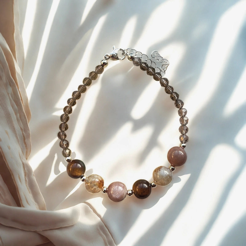 Citrine Wealth bracelet with Tiger’s Eye, Sunstone, and gold accents – prosperity crystal jewelry by Roline Crystal