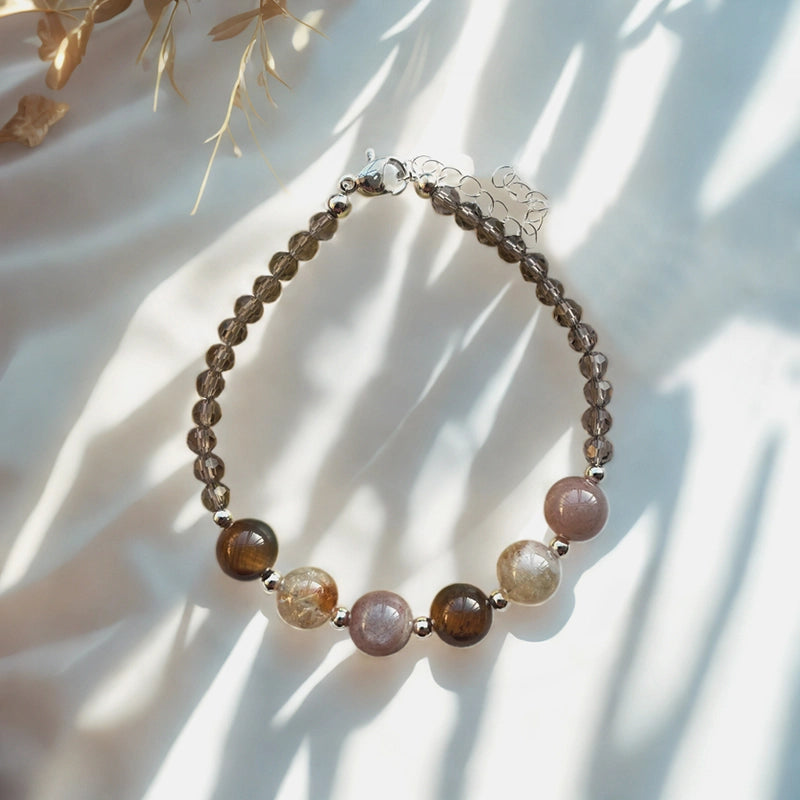 Citrine Wealth bracelet with Tiger’s Eye, Sunstone, and gold accents – prosperity crystal jewelry by Roline Crystal