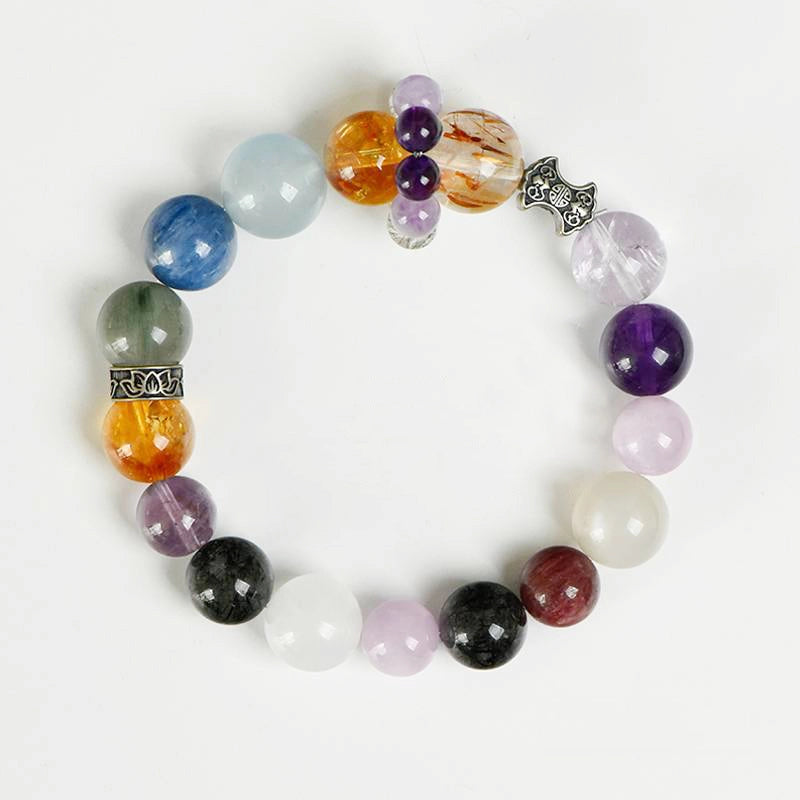 Five Elements Healing Bracelet with 10 crystals and silver accents – holistic energy jewelry by Roline Crystal
