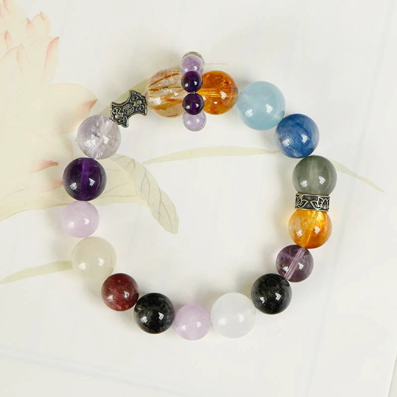 Five Elements Healing Bracelet with 10 crystals and silver accents – holistic energy jewelry by Roline Crystal