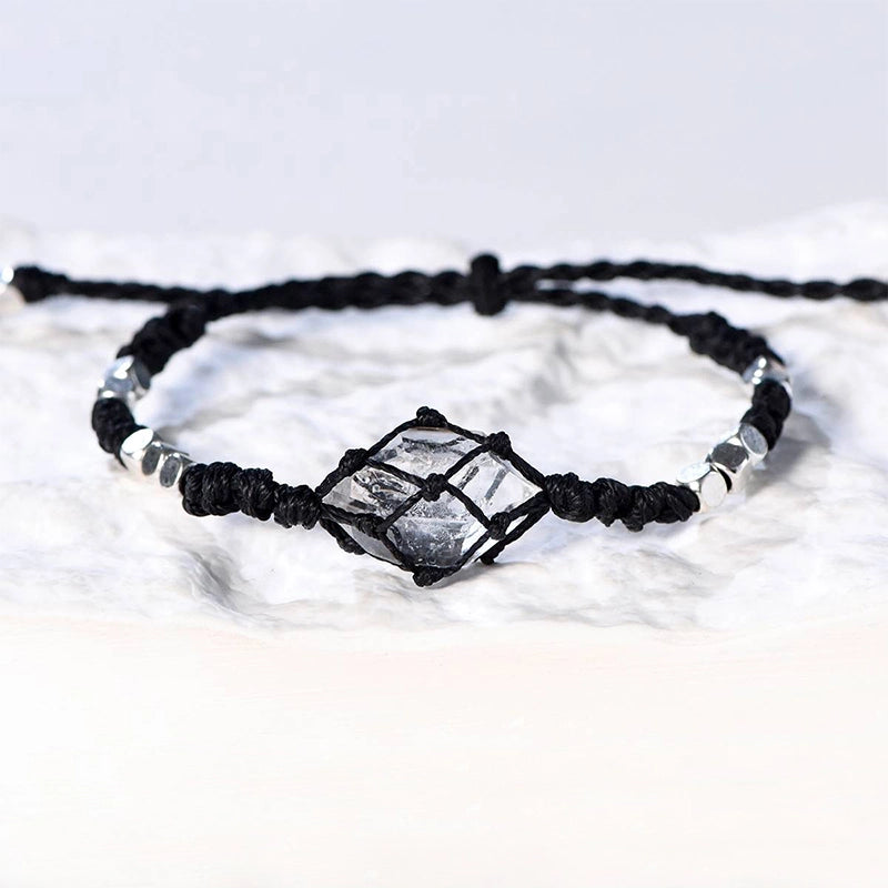Hand-woven Shining Diamond bracelet with Herkimer crystals and silver accents by Roline Crystal