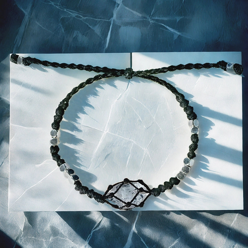 Hand-woven Shining Diamond bracelet with Herkimer crystals and silver accents by Roline Crystal