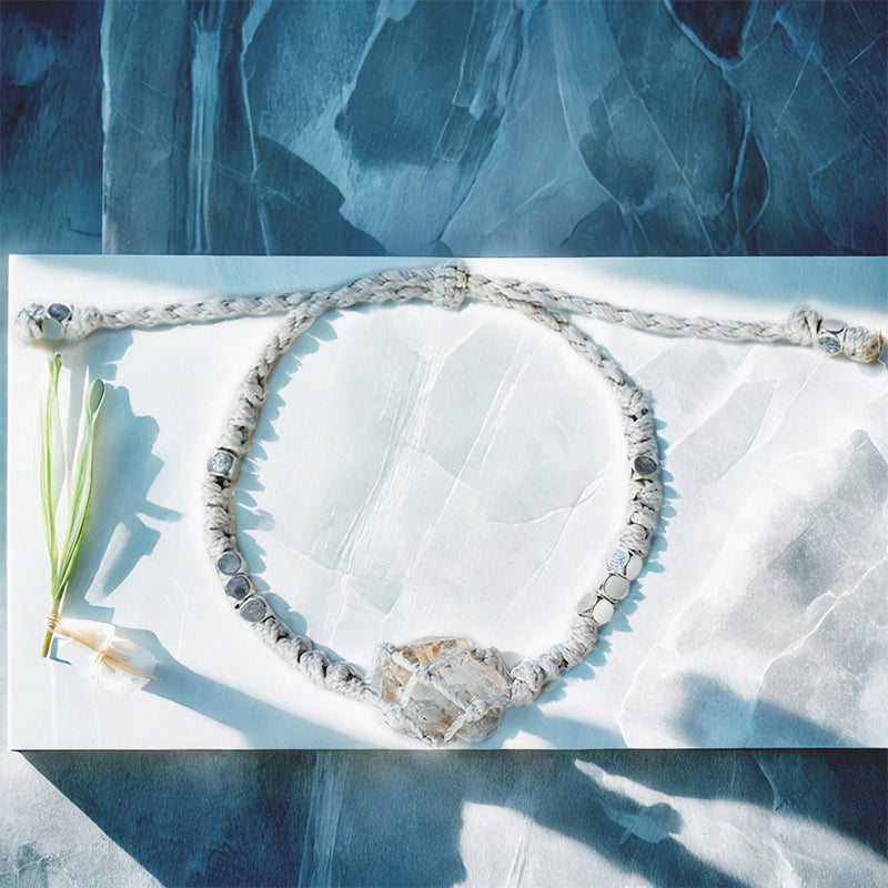 Hand-woven Shining Diamond bracelet with Herkimer crystals and silver accents by Roline Crystal