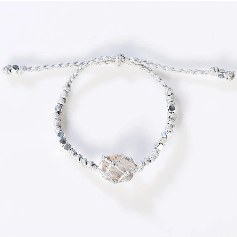 Hand-woven Shining Diamond bracelet with Herkimer crystals and silver accents by Roline Crystal