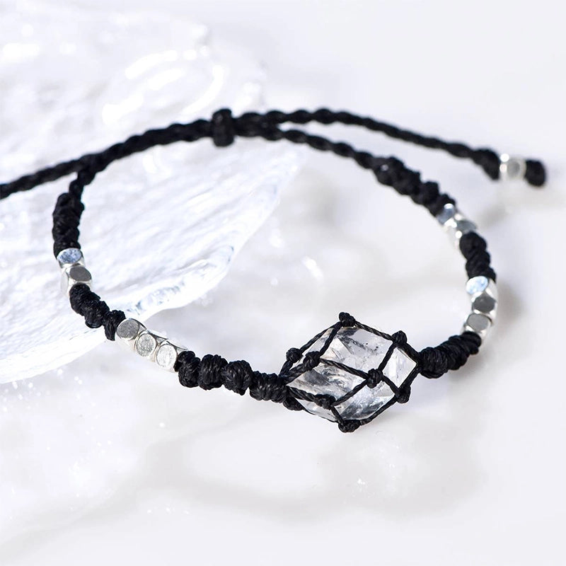 Hand-woven Shining Diamond bracelet with Herkimer crystals and silver accents by Roline Crystal