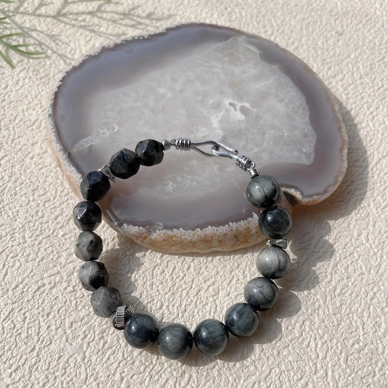 Hawk’s Eye bracelet with Labradorite stones and silver accents – brave exploration crystal jewelry by Roline Crystal