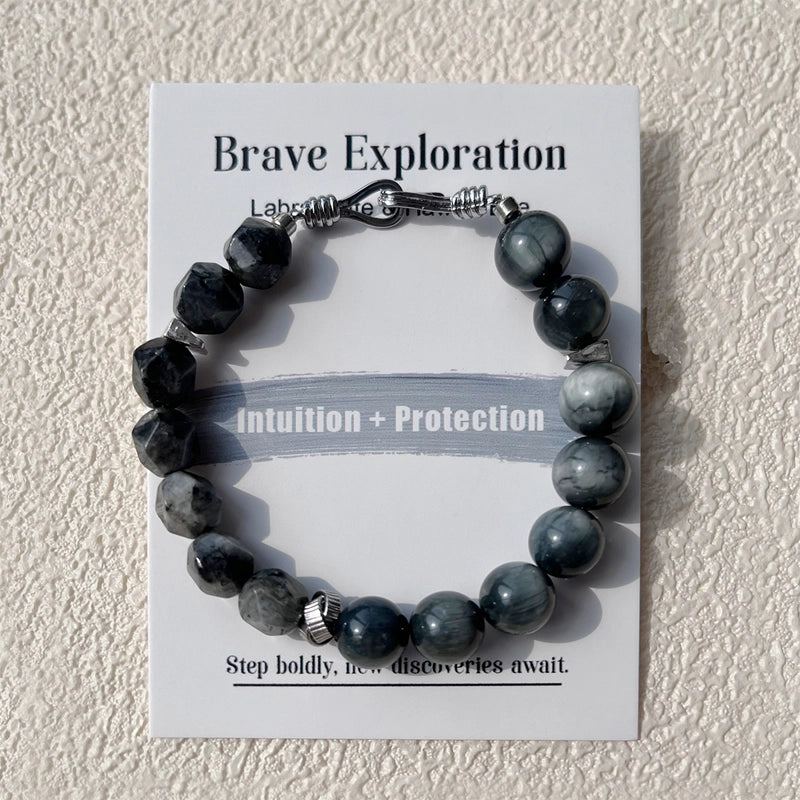 Hawk’s Eye bracelet with Labradorite stones and silver accents – brave exploration crystal jewelry by Roline Crystal