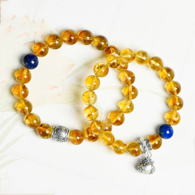 Huang A Sai Citrine and Lapis Lazuli couple bracelets with silver accents by Roline Crystal