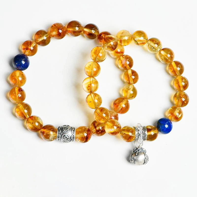 Huang A Sai Citrine and Lapis Lazuli couple bracelets with silver accents by Roline Crystal