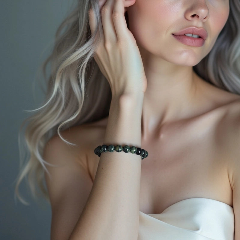 Malachite bracelet with green swirling 8mm beads by Roline Crystal