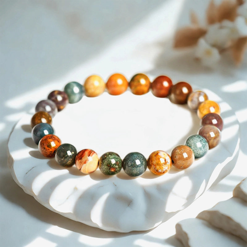 Marine Jasper bracelet with ocean-patterned 8mm beads by Roline Crystal