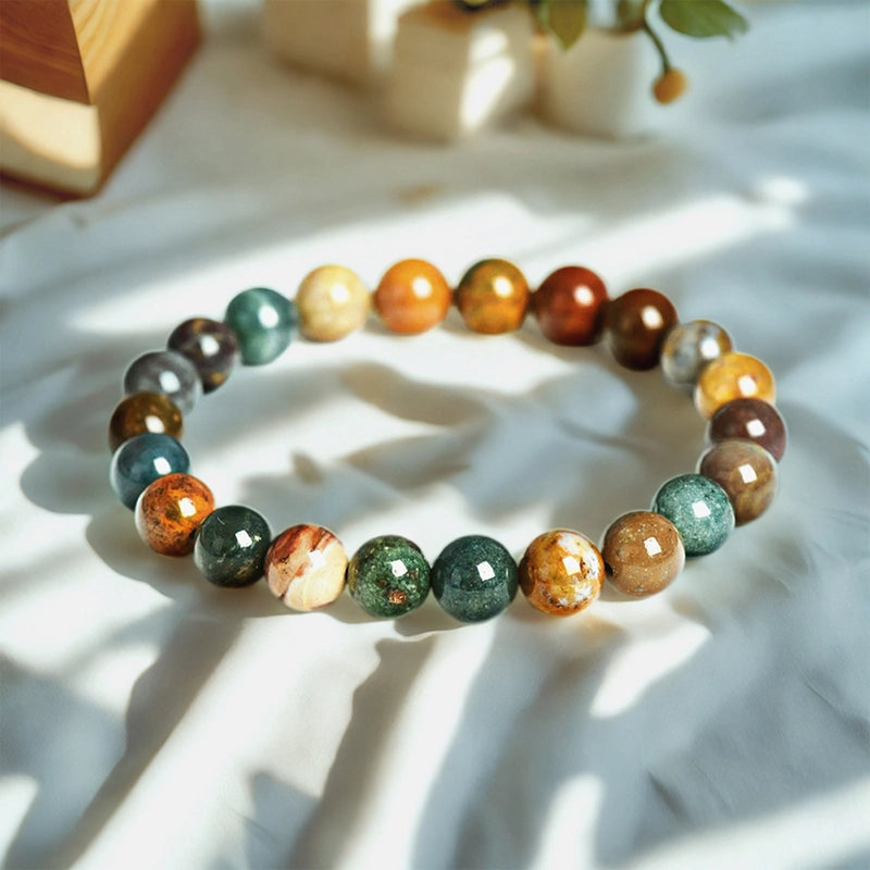 Marine Jasper bracelet with ocean-patterned 8mm beads by Roline Crystal