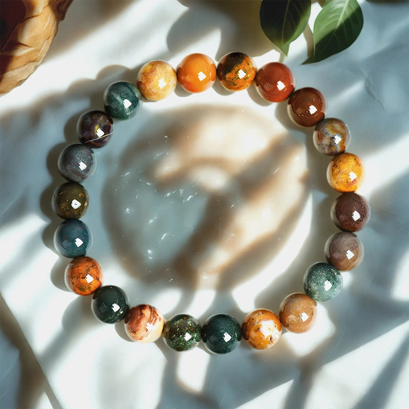 Marine Jasper bracelet with ocean-patterned 8mm beads by Roline Crystal