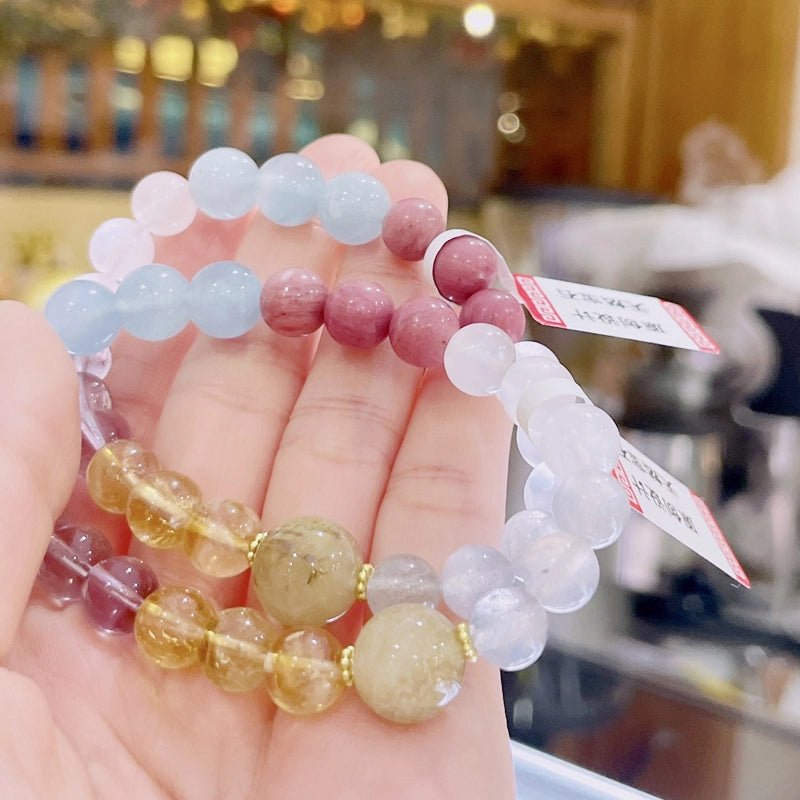 Multi-gemstone healing bracelet with moonstone, rose quartz, and amethyst beads by Roline Crystal