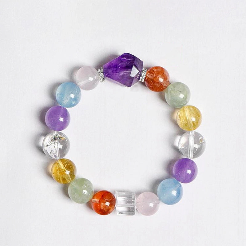 Multigem bracelet with Amethyst, Rose Quartz, Citrine, and silver accents by Roline Crystal