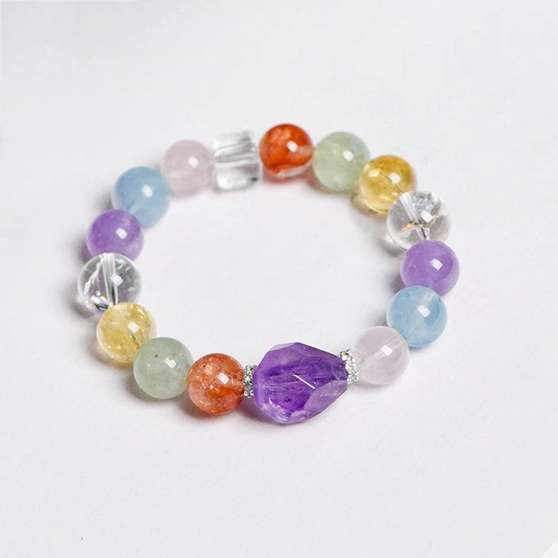 Multigem bracelet with Amethyst, Rose Quartz, Citrine, and silver accents by Roline Crystal