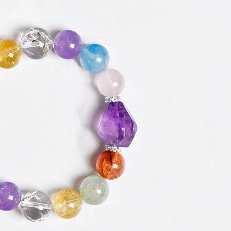 Multigem bracelet with Amethyst, Rose Quartz, Citrine, and silver accents by Roline Crystal