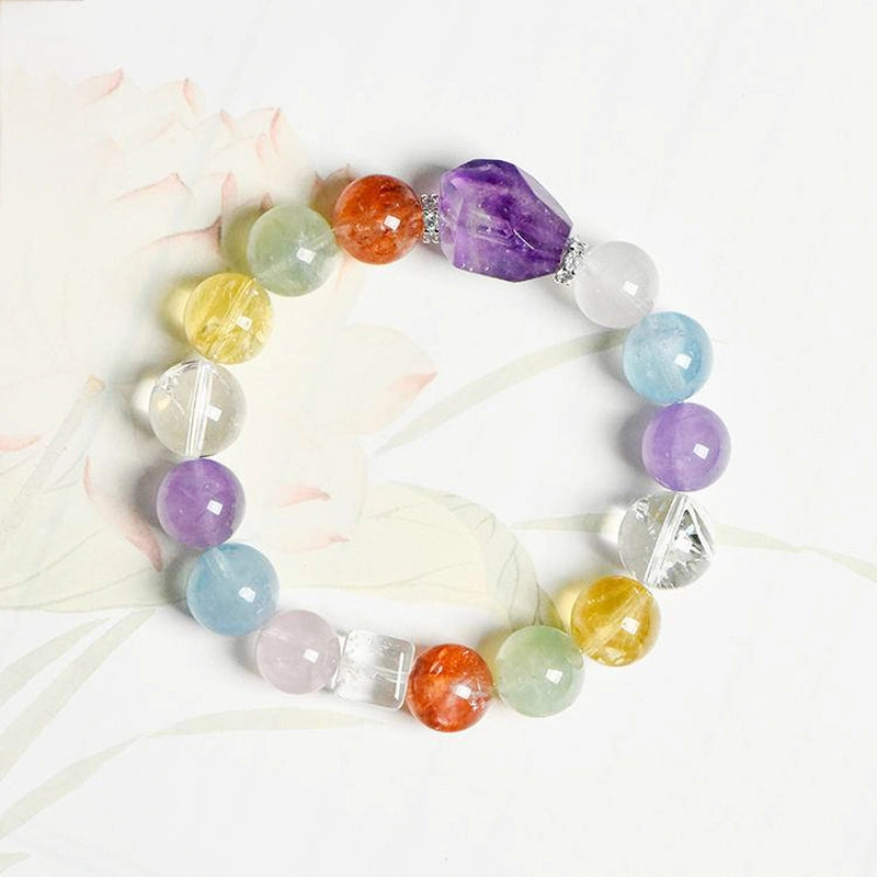 Multigem bracelet with Amethyst, Rose Quartz, Citrine, and silver accents by Roline Crystal