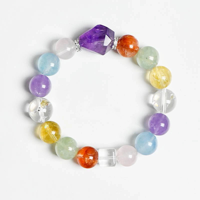 Multigem bracelet with Amethyst, Rose Quartz, Citrine, and silver accents by Roline Crystal