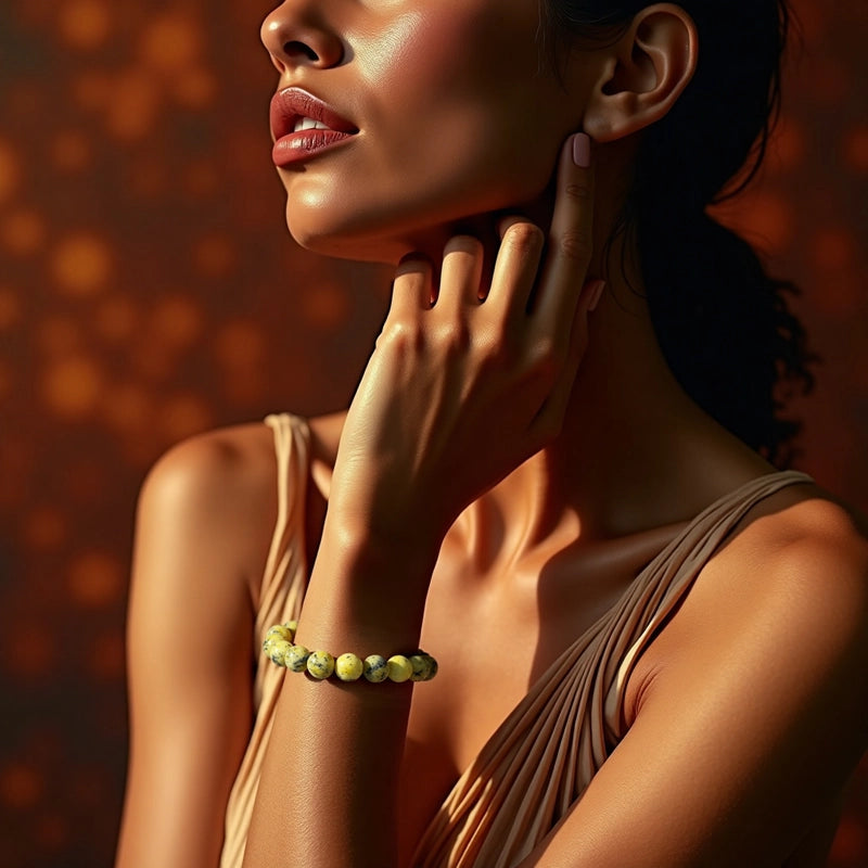 Nephrite bracelet with polished 8mm green beads by Roline Crystal