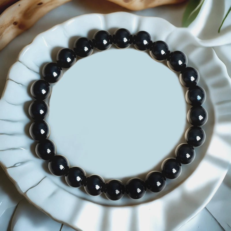Obsidian bracelet with polished 8mm volcanic beads by Roline Crystal