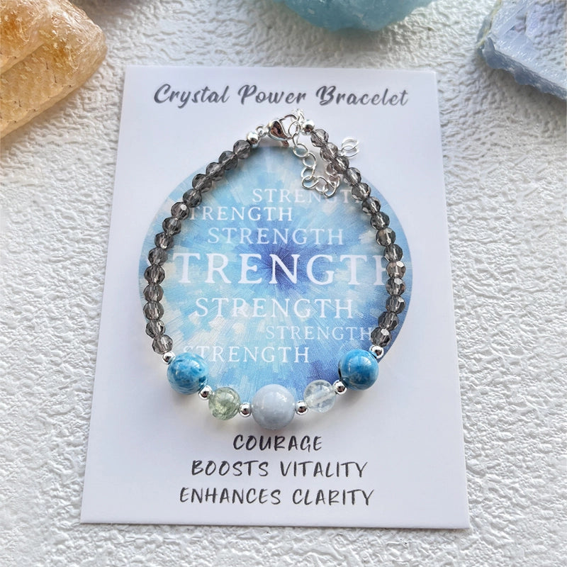 Prehnite Power bracelet with Angelite, Blue Apatite, and silver accents – empowering crystal jewelry by Roline Crystal