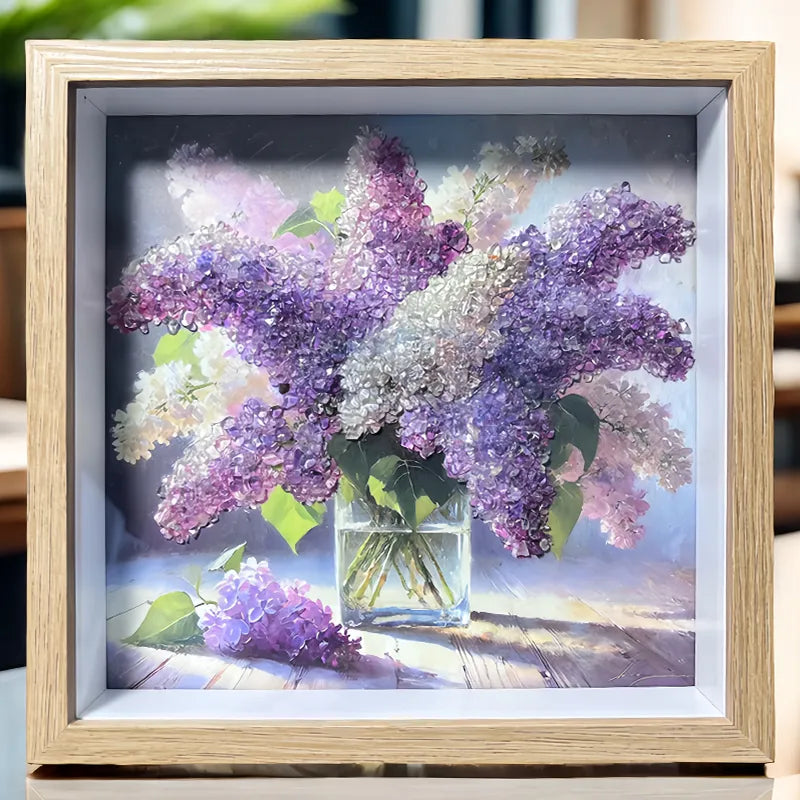 Purple Dream flower-themed framed crystal art with Amethyst and Clear Quartz by Roline Crystal