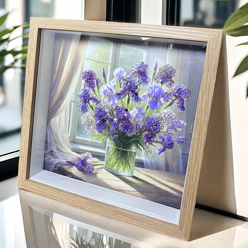Purple Dream flower-themed framed crystal art with Amethyst and Clear Quartz by Roline Crystal