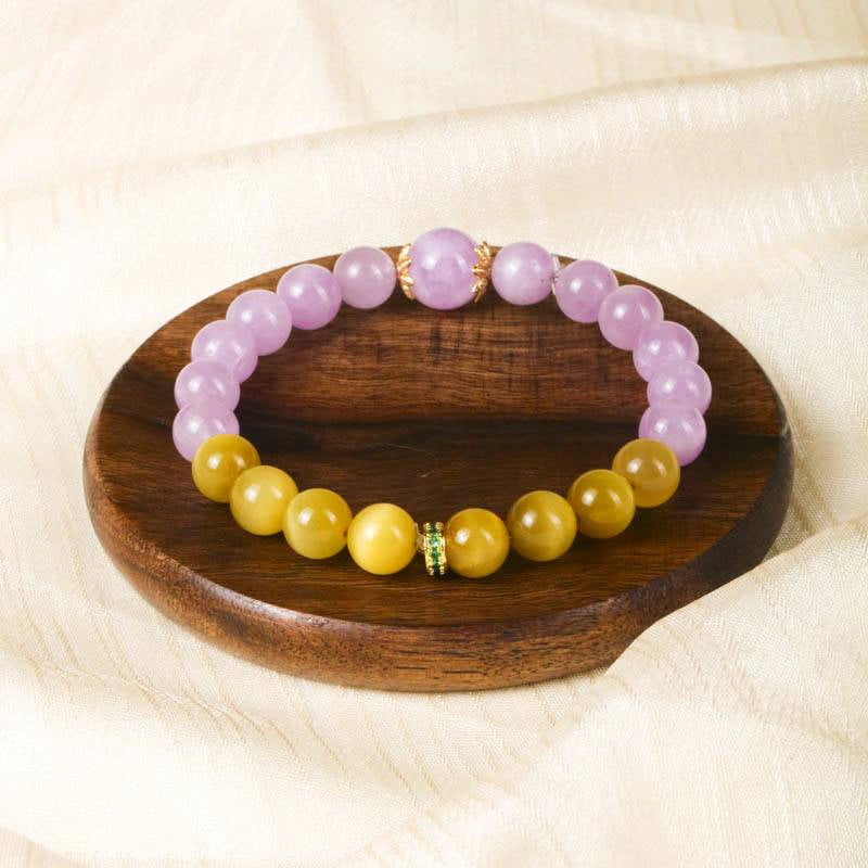 Purple Lithium bracelet with Tiger Eye and gold accents inspired by Monet’s Water Lilies by Roline Crystal