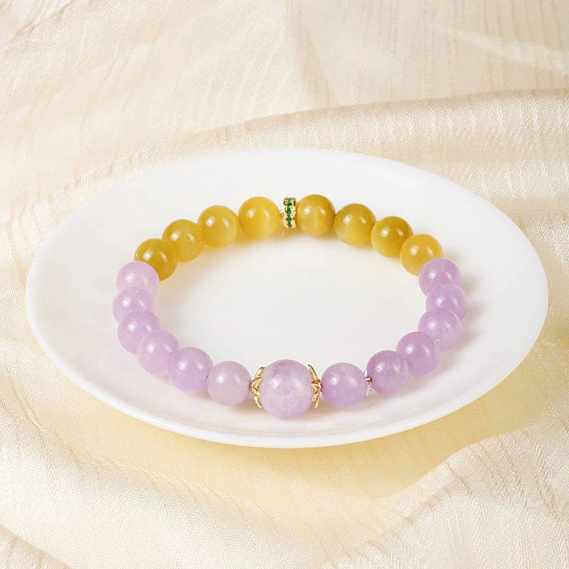 Purple Lithium bracelet with Tiger Eye and gold accents inspired by Monet’s Water Lilies by Roline Crystal