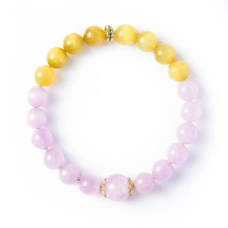 Purple Lithium bracelet with Tiger Eye and gold accents inspired by Monet’s Water Lilies by Roline Crystal