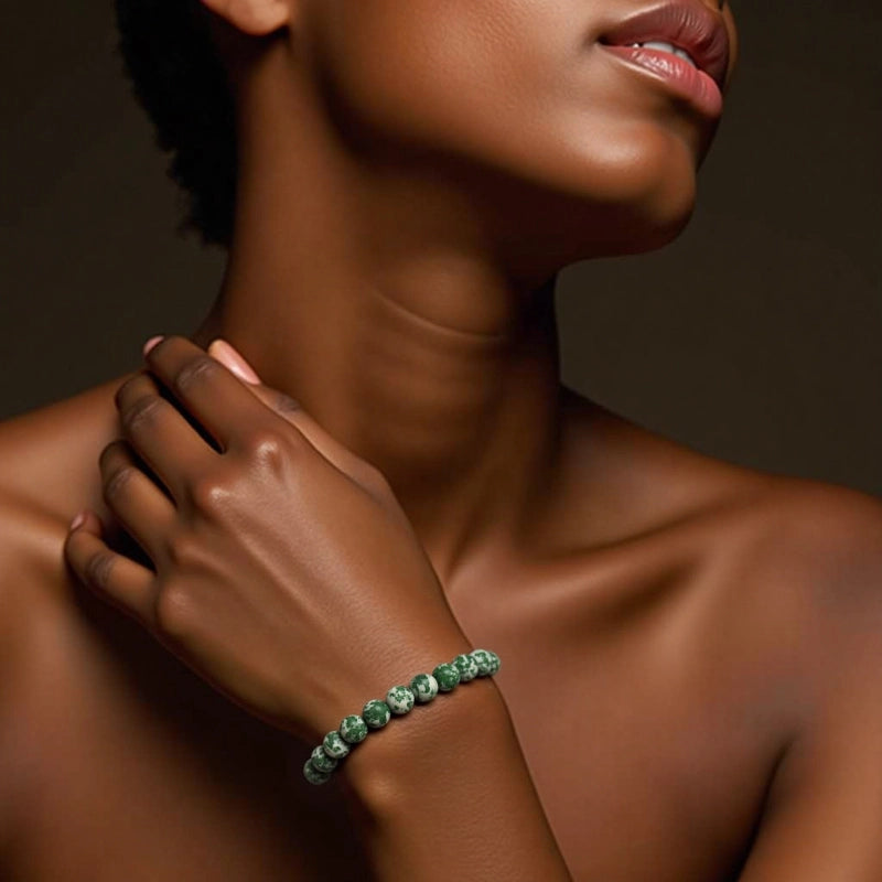 Qinghai Green Jade bracelet with 8mm polished beads by Roline Crystal