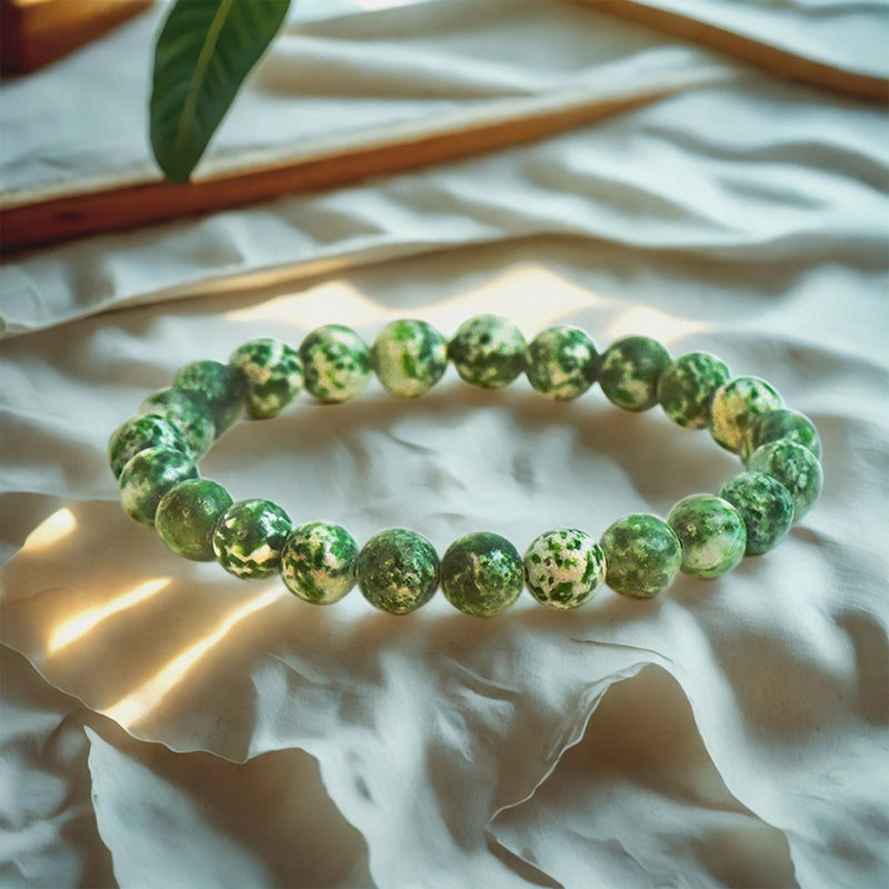 Qinghai Green Jade bracelet with 8mm polished beads by Roline Crystal