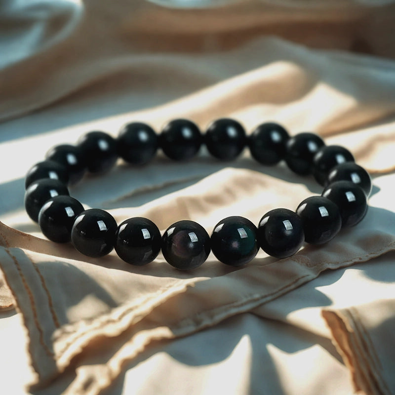 Rainbow Obsidian bracelet with 10mm iridescent beads by Roline Crystal