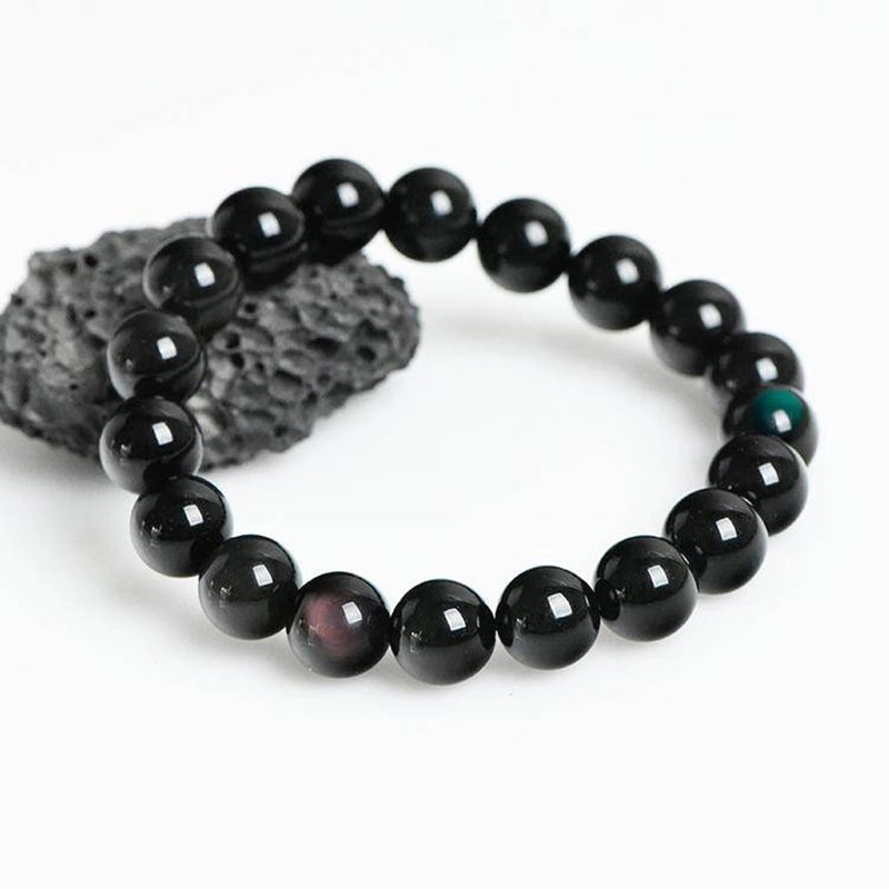 Rainbow Obsidian bracelet with 10mm iridescent beads by Roline Crystal