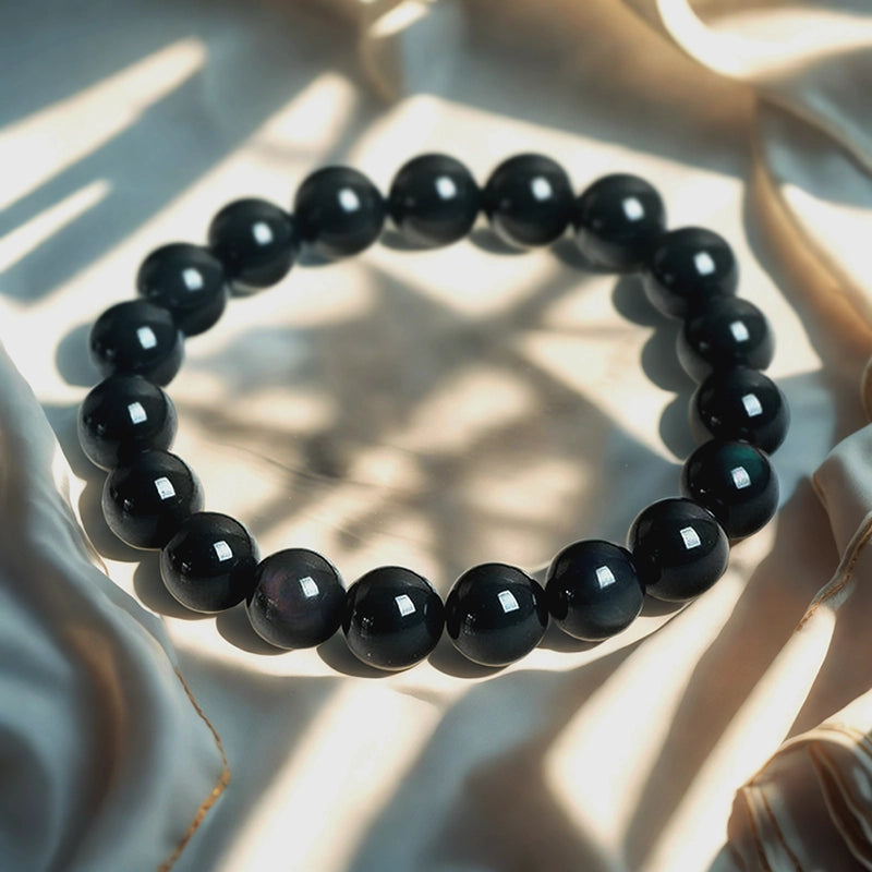 Rainbow Obsidian bracelet with 10mm iridescent beads by Roline Crystal