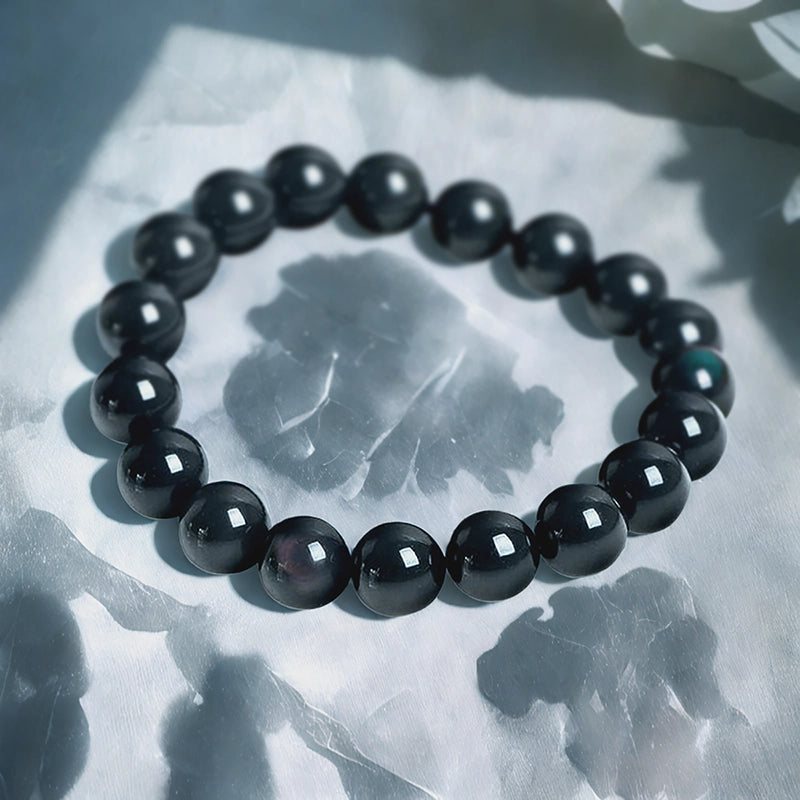 Rainbow Obsidian bracelet with 10mm iridescent beads by Roline Crystal