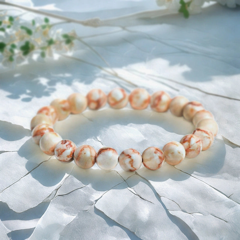 Red Grid Jasper bracelet with 8mm patterned beads by Roline Crystal