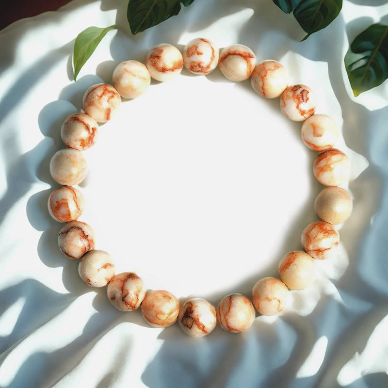 Red Grid Jasper bracelet with 8mm patterned beads by Roline Crystal