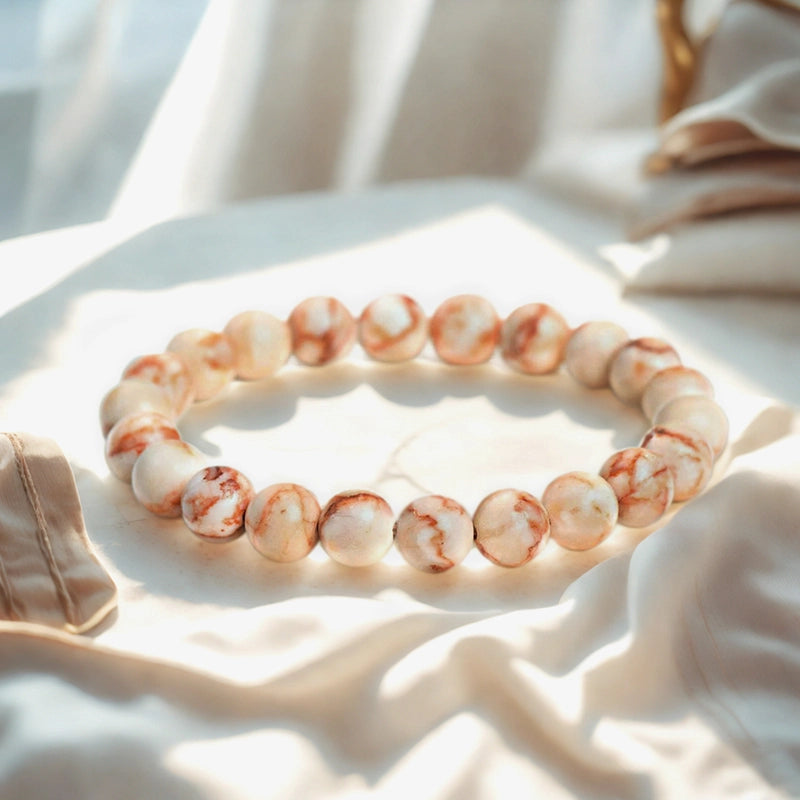 Red Grid Jasper bracelet with 8mm patterned beads by Roline Crystal