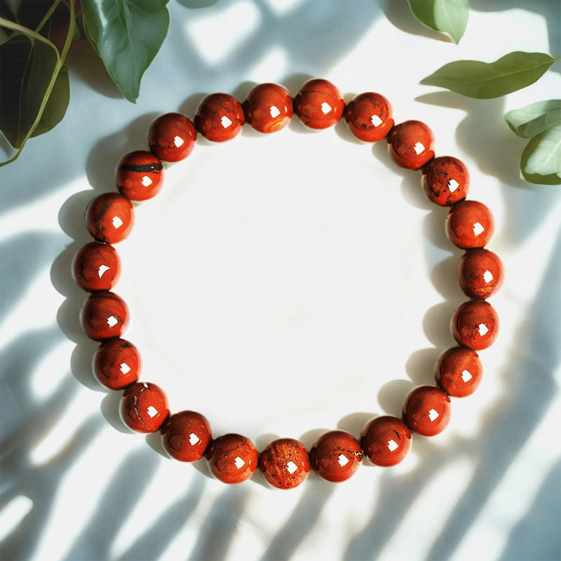 Red Jasper bracelet with polished 8mm crimson beads by Roline Crystal