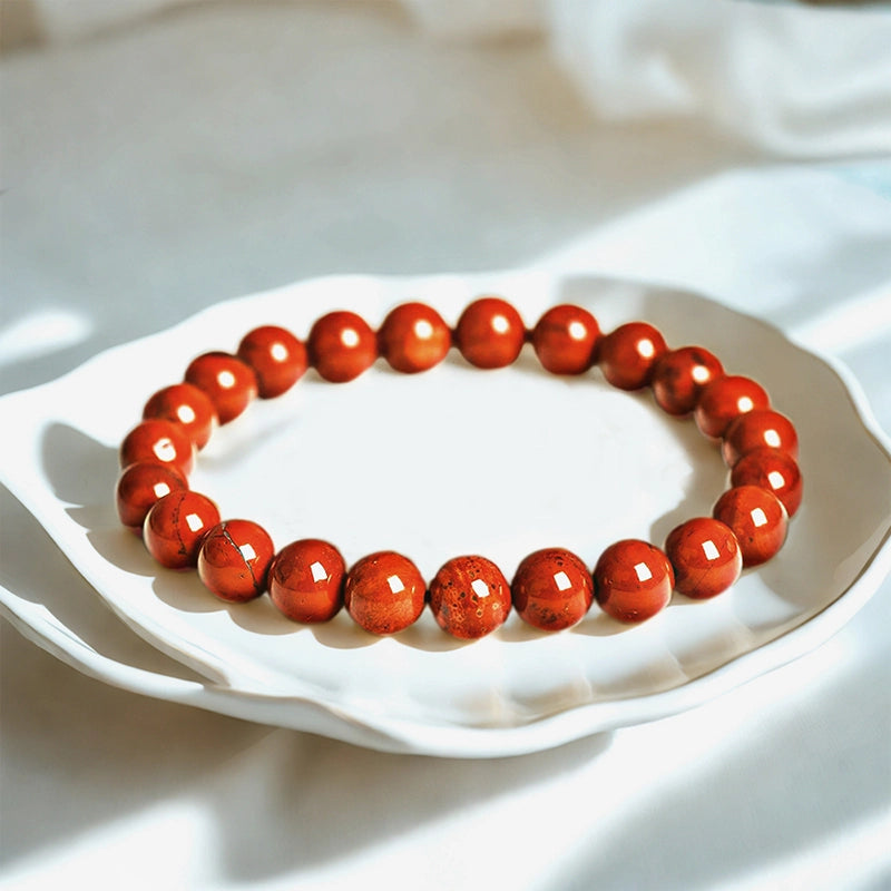 Red Jasper bracelet with polished 8mm crimson beads by Roline Crystal