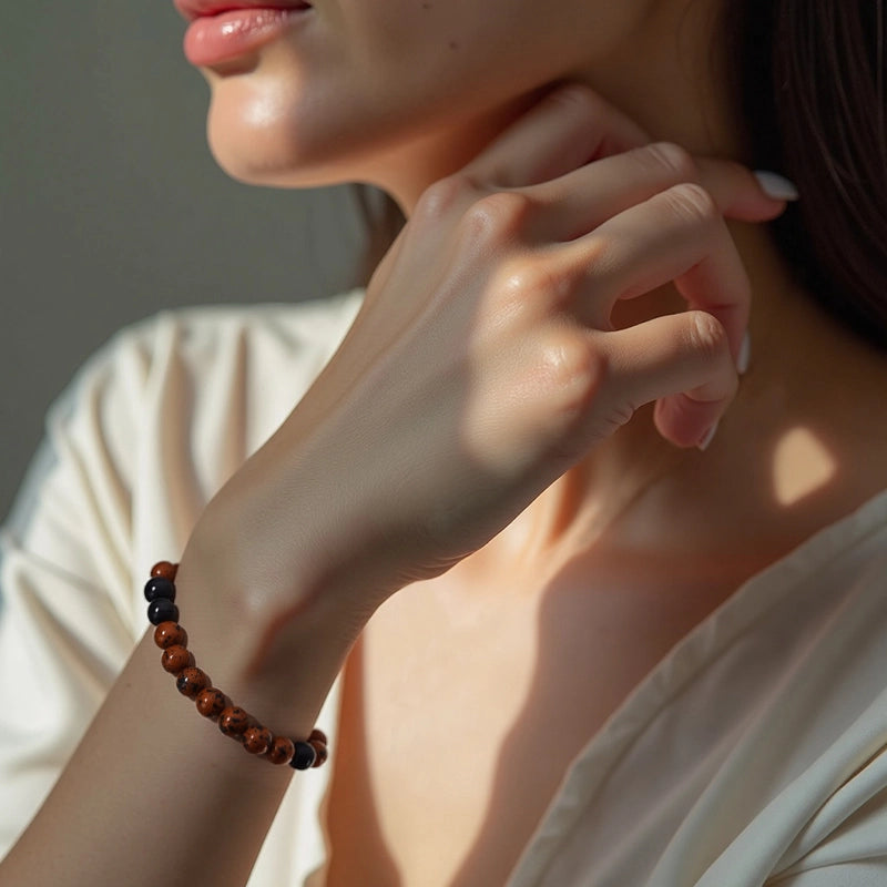 Red Obsidian bracelet with polished 8mm volcanic beads by Roline Crystal