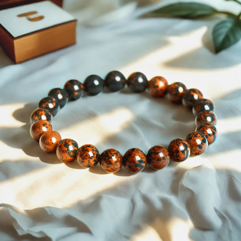 Red Obsidian bracelet with polished 8mm volcanic beads by Roline Crystal