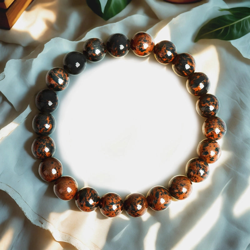 Red Obsidian bracelet with polished 8mm volcanic beads by Roline Crystal