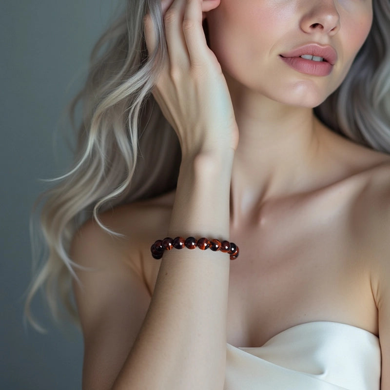 Red Tiger’s Eye bracelet with golden-red 8mm chatoyant beads by Roline Crystal
