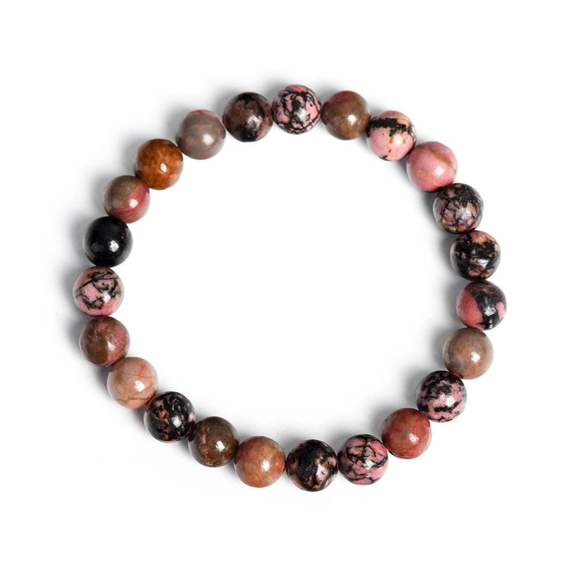 Rhodonite bracelet with pink and black 8mm marbled beads by Roline Crystal